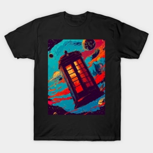 Phone booth in space pattern T-Shirt